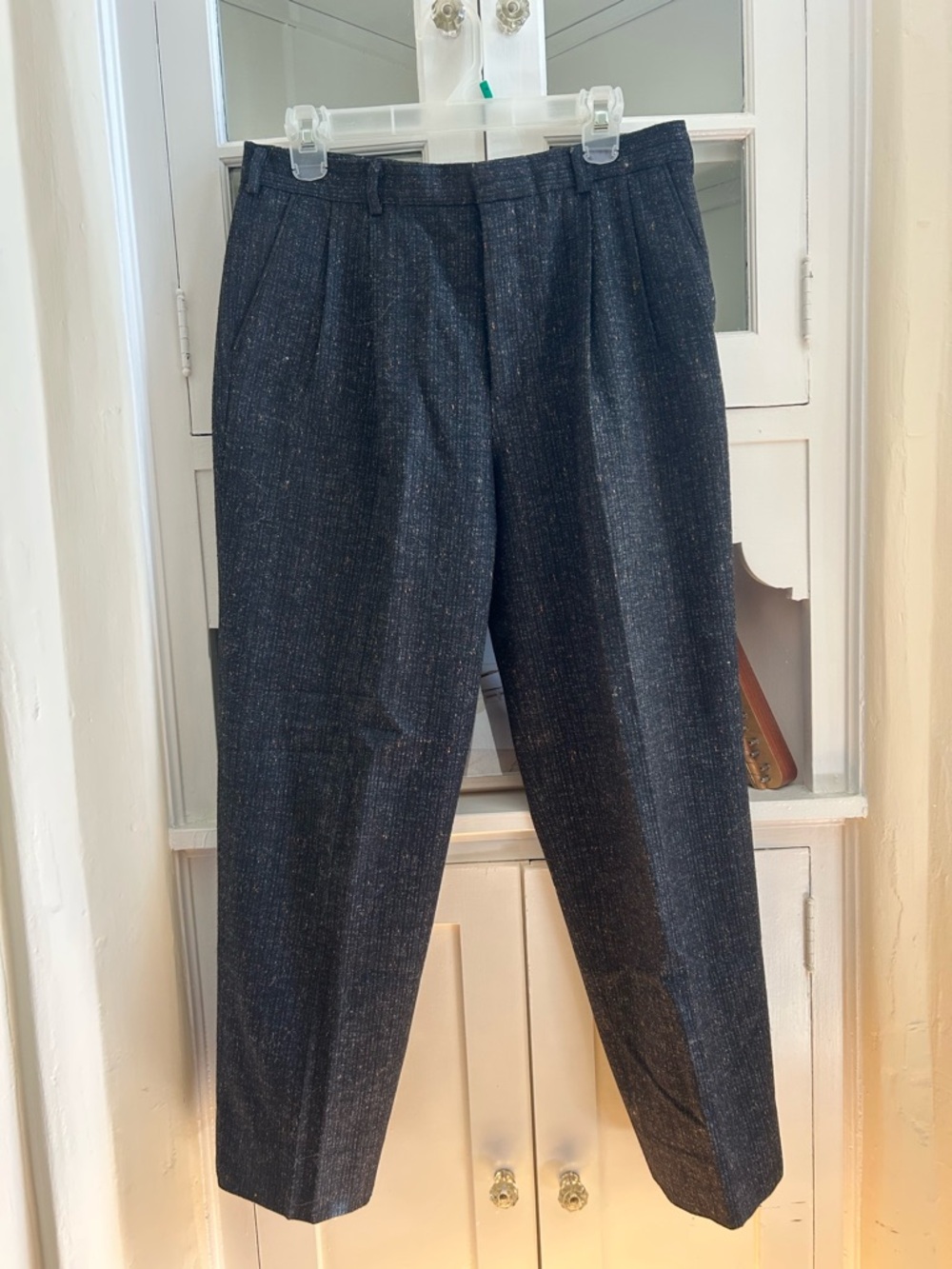 Men's vintage wool dark gray pleated pants